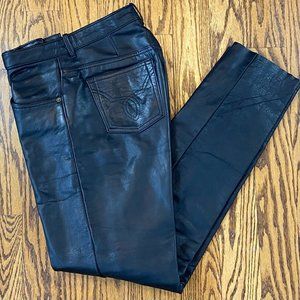2BU Echtes Leder Black Genuine Leather 5 Pocket Jean Cut Pants Size 34